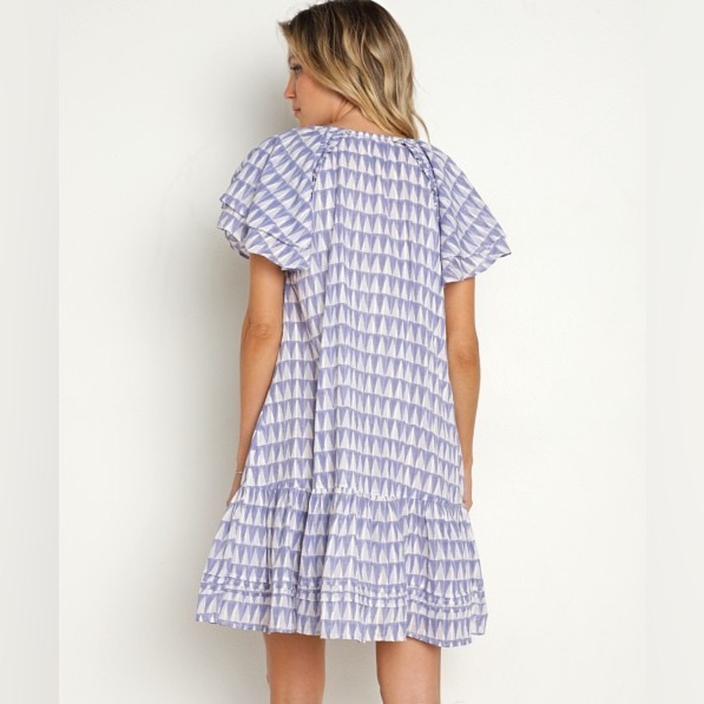 Cleobella Lavender & White Printed Flutter-Sleeve Tiered Dress - Picture 3 of 14